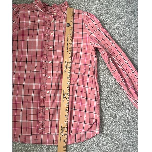 Loft Plaid Ruffle Shirt Long Sleeve Button Preppy Academia Womens Size Medium - Picture 13 of 14